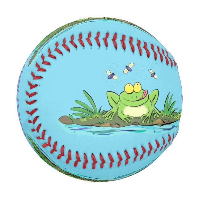 Cute green hungry frog cartoon illustration baseball (Front Left)