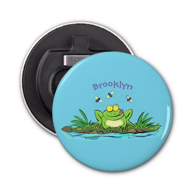 Cute green hungry frog cartoon illustration bottle opener (Front)