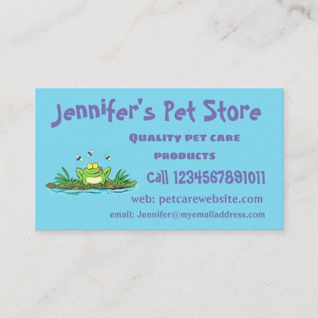 Cute green hungry frog cartoon illustration business card (Front)