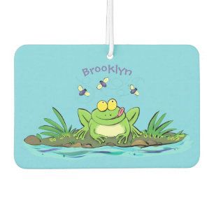 Cute green hungry frog cartoon illustration car air freshener
