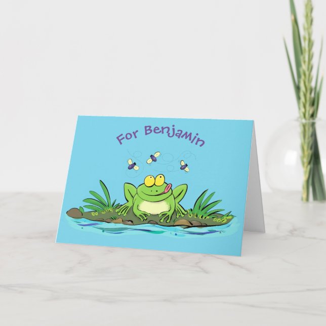 Cute green hungry frog cartoon illustration card (Front)