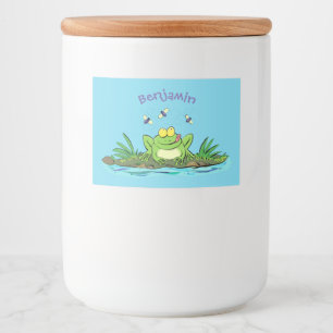 Cute green hungry frog cartoon illustration food label