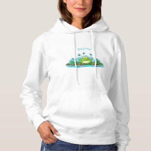Cute green hungry frog cartoon illustration hoodie