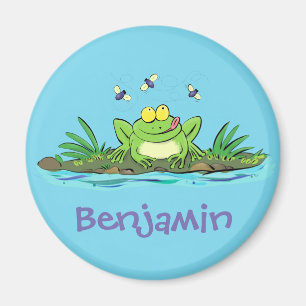 Cute green hungry frog cartoon illustration magnet