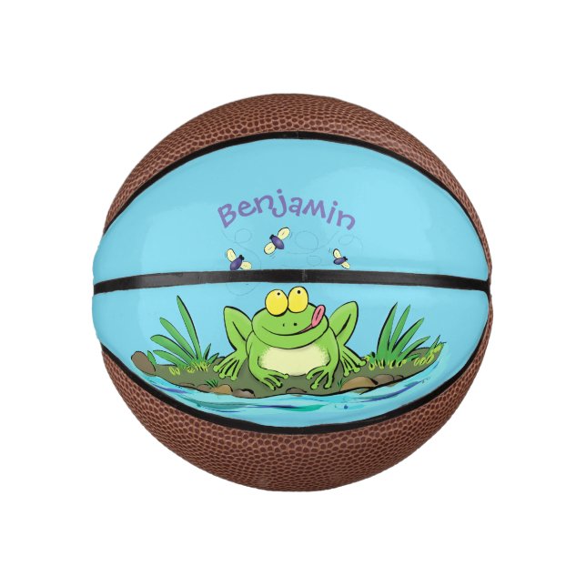 Cute green hungry frog cartoon illustration mini basketball (Front)
