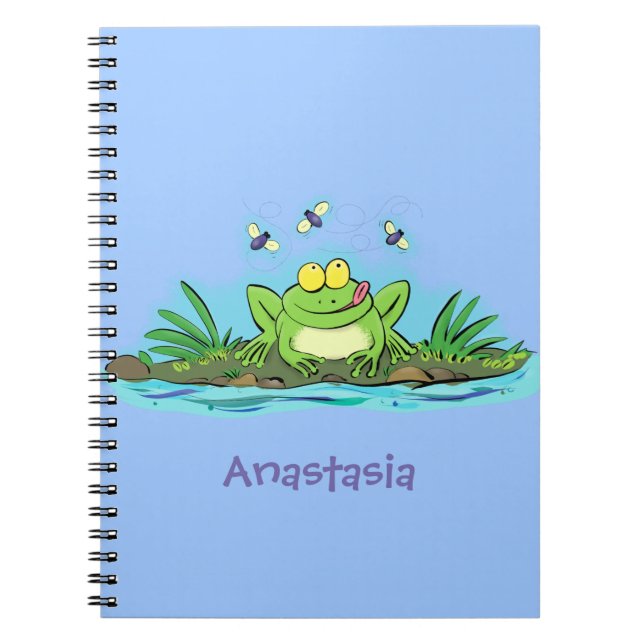 Cute green hungry frog cartoon illustration notebook (Front)