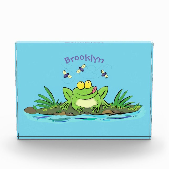 Cute green hungry frog cartoon illustration photo block (Front)