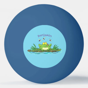 Cute green hungry frog cartoon illustration ping pong ball