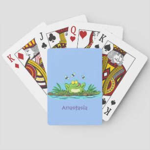 Cute green hungry frog cartoon illustration playing cards