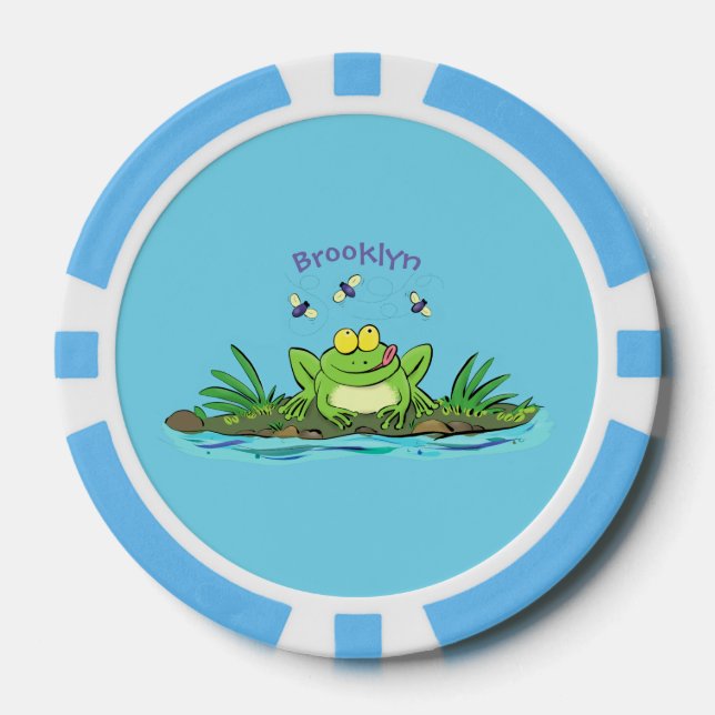 Cute green hungry frog cartoon illustration  poker chips (Front)