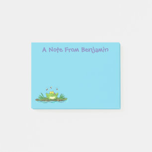 Cute green hungry frog cartoon illustration post-it notes