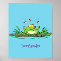 Cute green hungry frog cartoon illustration