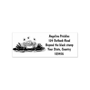 Cute green hungry frog cartoon illustration rubber stamp