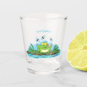 Cute green hungry frog cartoon illustration shot glass
