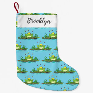 Cute green hungry frog cartoon illustration small christmas stocking