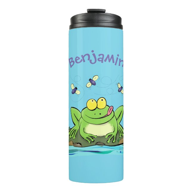 Cute green hungry frog cartoon illustration thermal tumbler (Front)