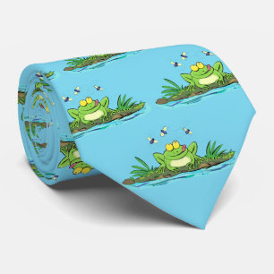 Cute green hungry frog cartoon illustration tie