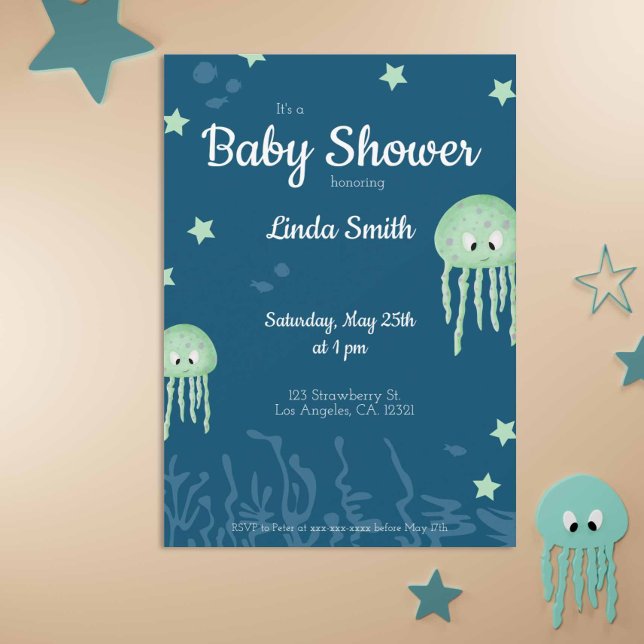 Cute Green Jellyfish Neutral Baby Shower Invitation (Creator Uploaded)