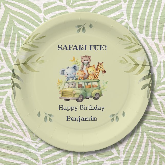 Cute Green Jungle Animal Safari Birthday Paper Plate (Creator Uploaded)