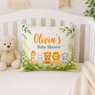 Cute Green Jungle Animals Baby Shower Decorations Cushion