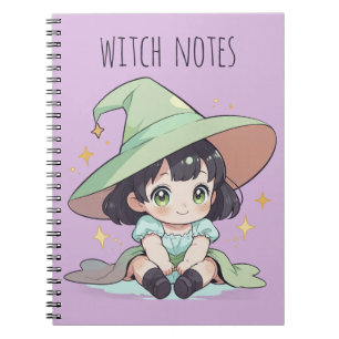 Cute Green Kawaii Baby Witch Girl Spiral Notebook