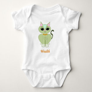 Cute green kitty cat cartoon baby bodysuit