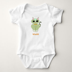 Cute green kitty cat cartoon baby bodysuit