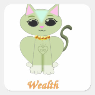 Cute green kitty cat cartoon square sticker
