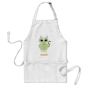 Cute green kitty cat cartoon standard apron