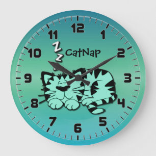 Cute Green Kitty Cat Nap Wall Clock