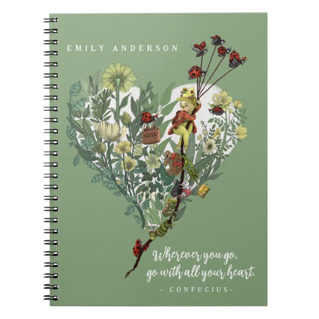 Cute Green Lady Bug Inspirational Adventure Quote  Notebook (Front)