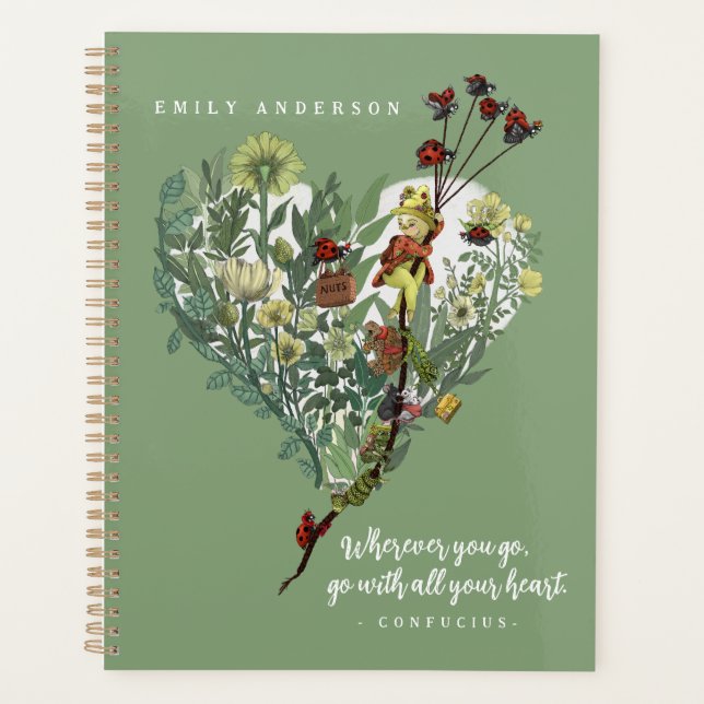 Cute Green Lady Bug Inspirational Adventure Quote  Planner (Front)