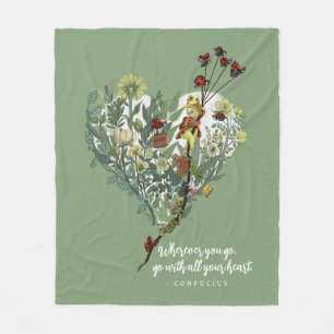 Cute Green Lady Bug Inspiring Adventure Quote  Fleece Blanket