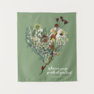Cute Green Lady Bug Inspiring Adventure Quote Tapestry