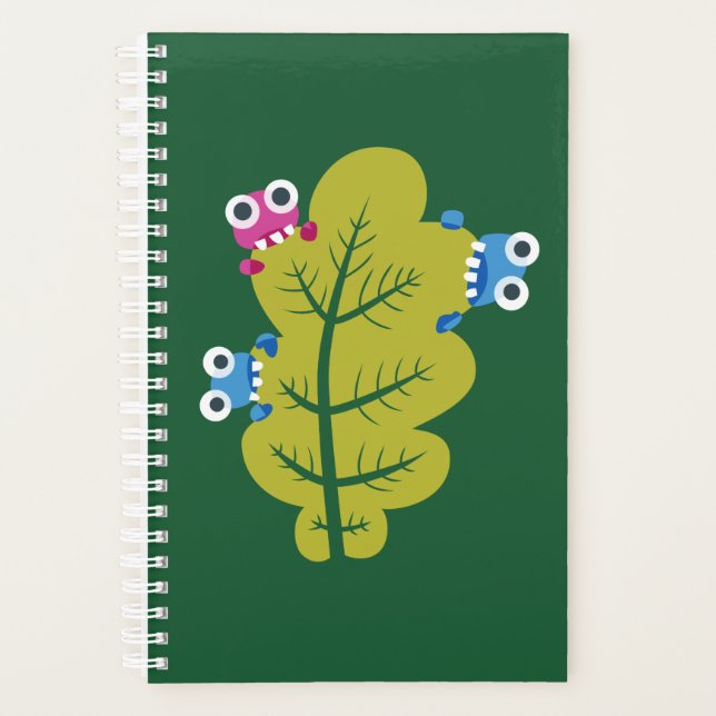 Cute Green Leaf Fun Nature Lover Planner (Front)