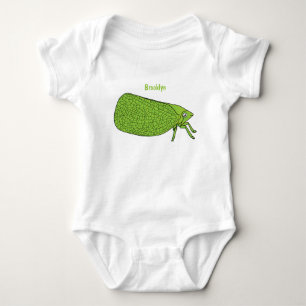 Cute green leaf hopper insect cartoon illustration baby bodysuit