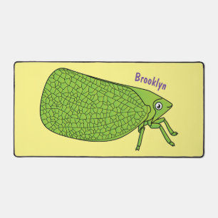 Cute green leaf hopper insect cartoon illustration desk mat