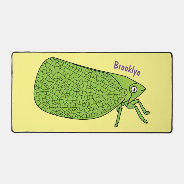 Cute green leaf hopper insect cartoon illustration desk mat (Front)