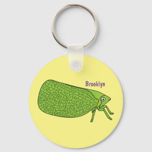 Cute green leaf hopper insect cartoon illustration key ring