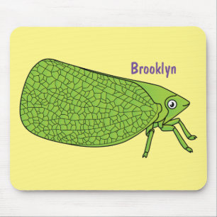 Cute green leaf hopper insect cartoon illustration mouse mat