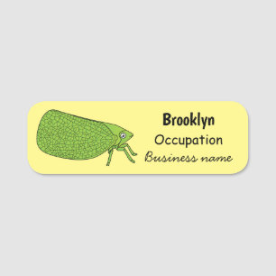 Cute green leaf hopper insect cartoon illustration name tag