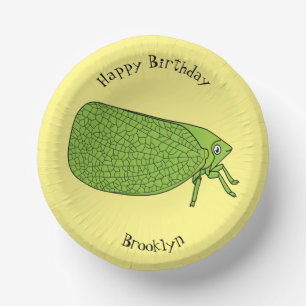 Cute green leaf hopper insect cartoon illustration paper plate