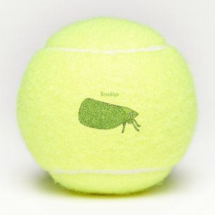 Cute green leaf hopper insect cartoon illustration tennis balls