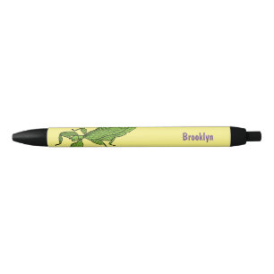 Cute green leaf insect cartoon illustration  black ink pen