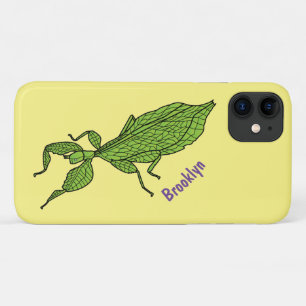 Cute green leaf insect cartoon illustration iPhone 11 case