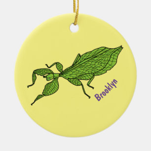 Cute green leaf insect cartoon illustration ceramic tree decoration