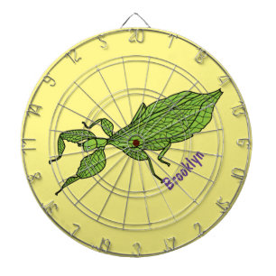 Cute green leaf insect cartoon illustration dartboard