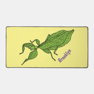 Cute green leaf insect cartoon illustration desk mat