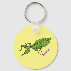 Cute green leaf insect cartoon illustration key ring
