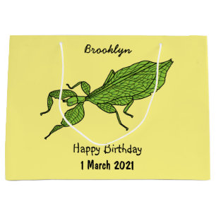 Cute green leaf insect cartoon illustration large gift bag